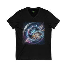 Galaxy Glimpse, Unisex Jersey Short Sleeve V-Neck Tee