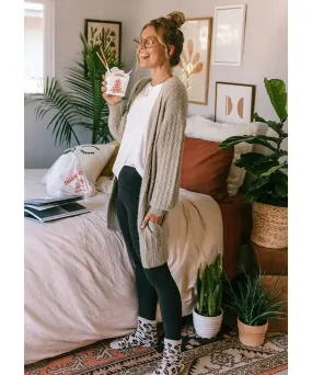 Heavenly Fuzzy Rib Cardigan Taupe