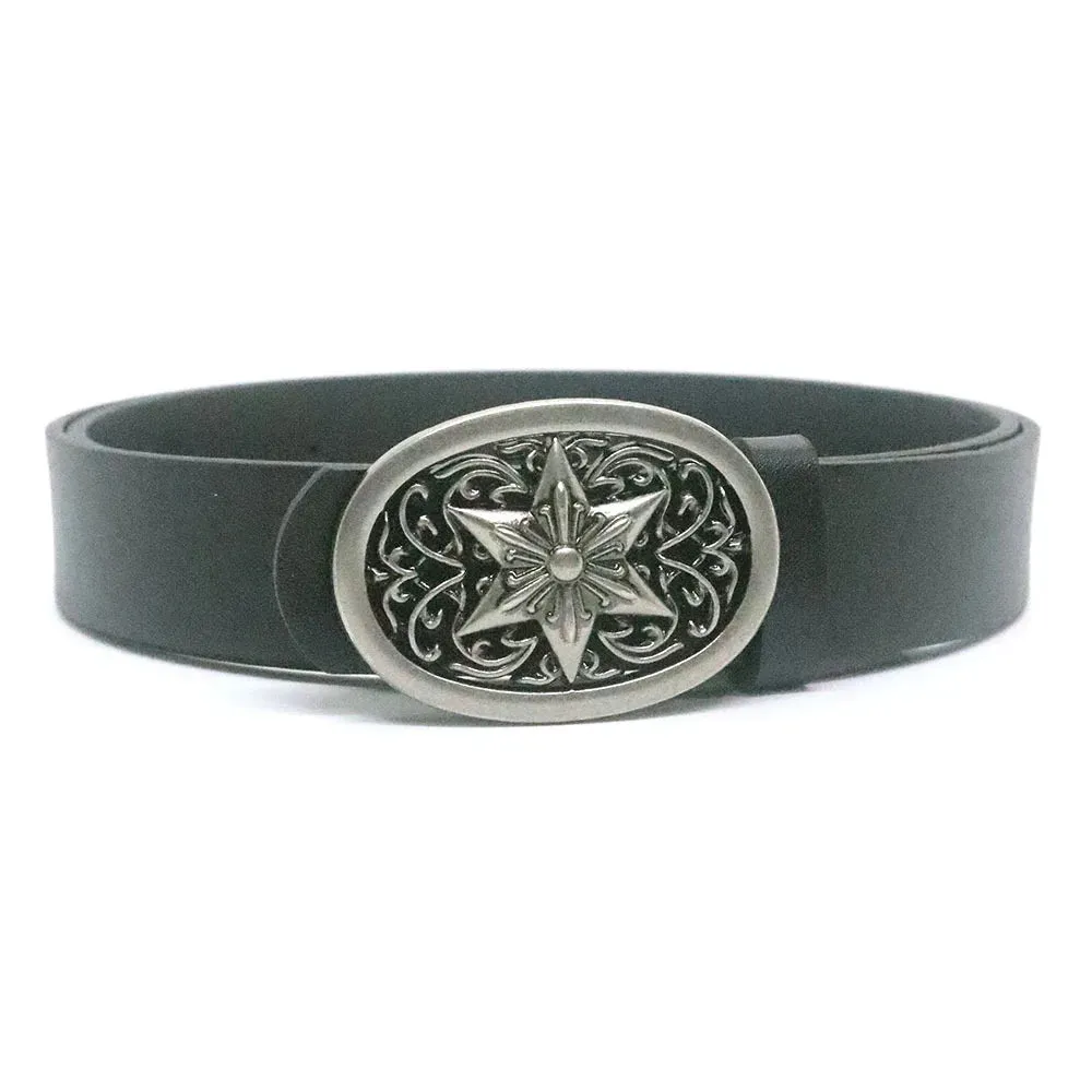 Hexagonal Star Buckle Retro Leather Belt