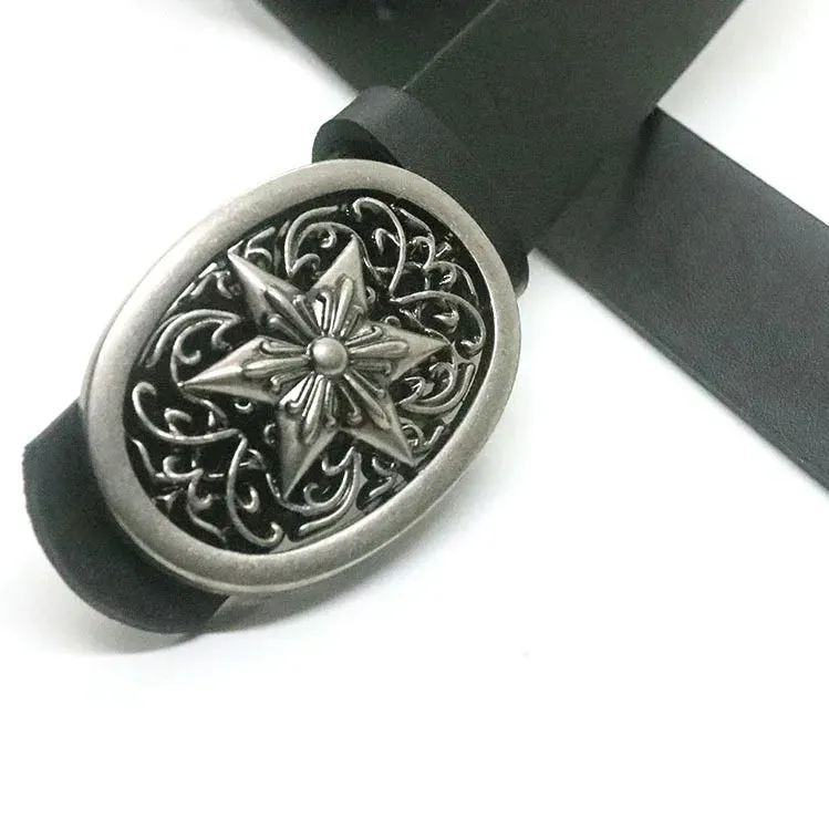 Hexagonal Star Buckle Retro Leather Belt