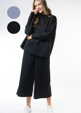 High Waisted Fleece Wide Leg Sweatpants - Full
