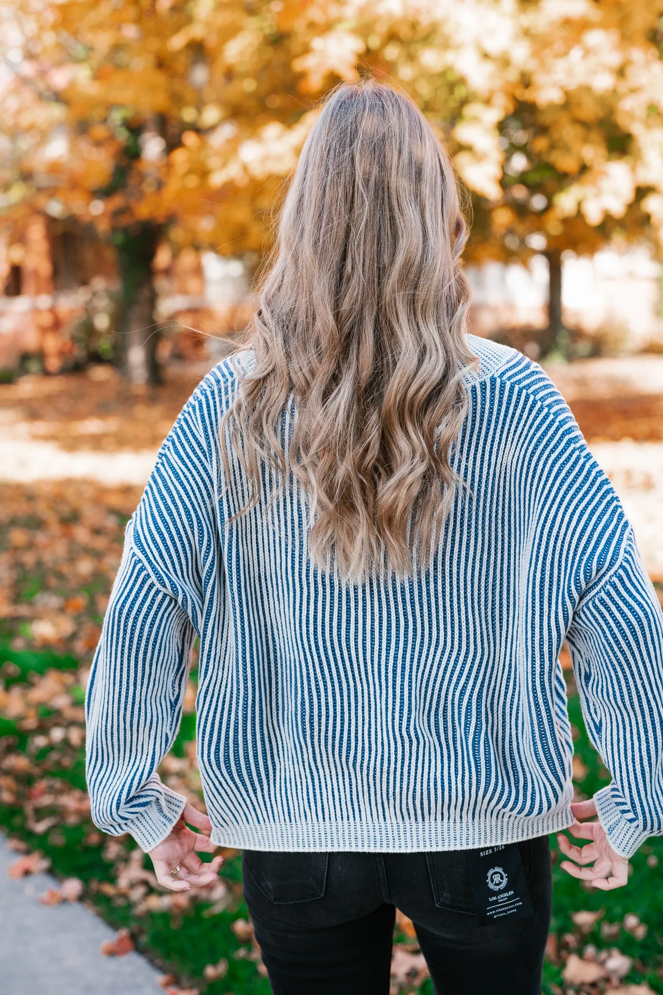 In Between V-Neck Knit Striped Sweater - Blue