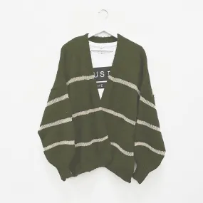 Khaki Disco Cardigan With Metallic Stripe - ONE SIZE