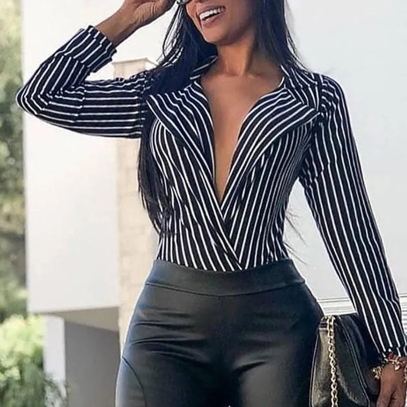 Large V-neck Striped T-shirt