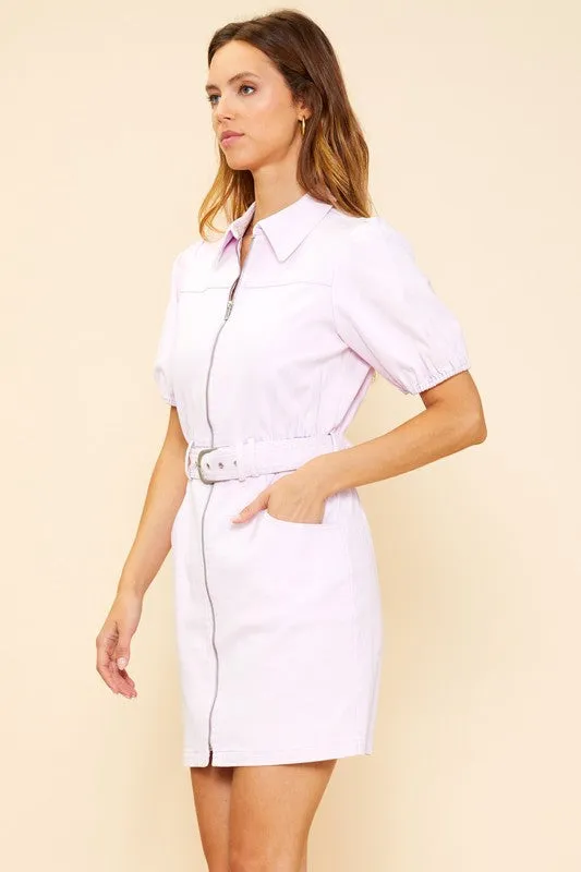 Lavender Washed Cotton Twill Zipper Dress