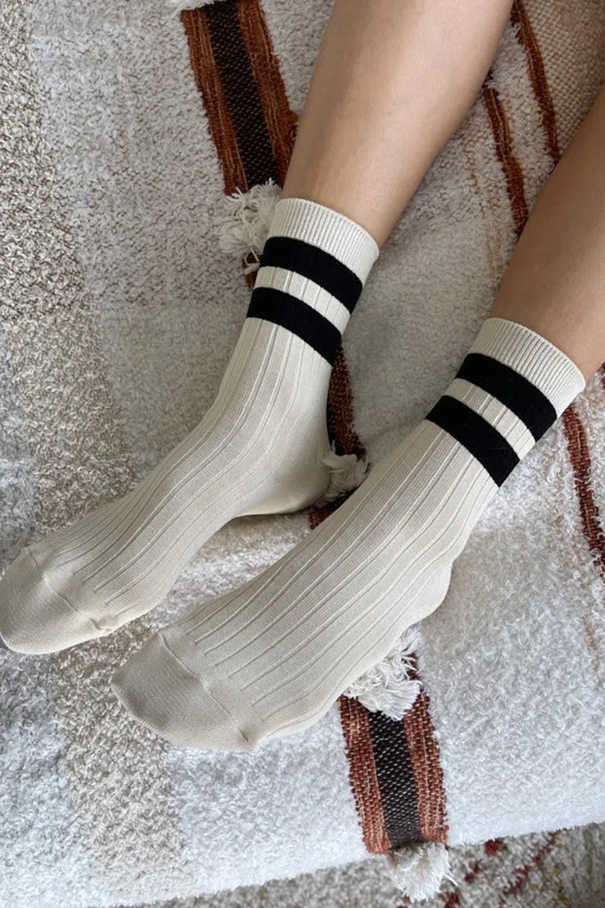 Le Bon Shoppe Her Varsity Socks - Cream Black