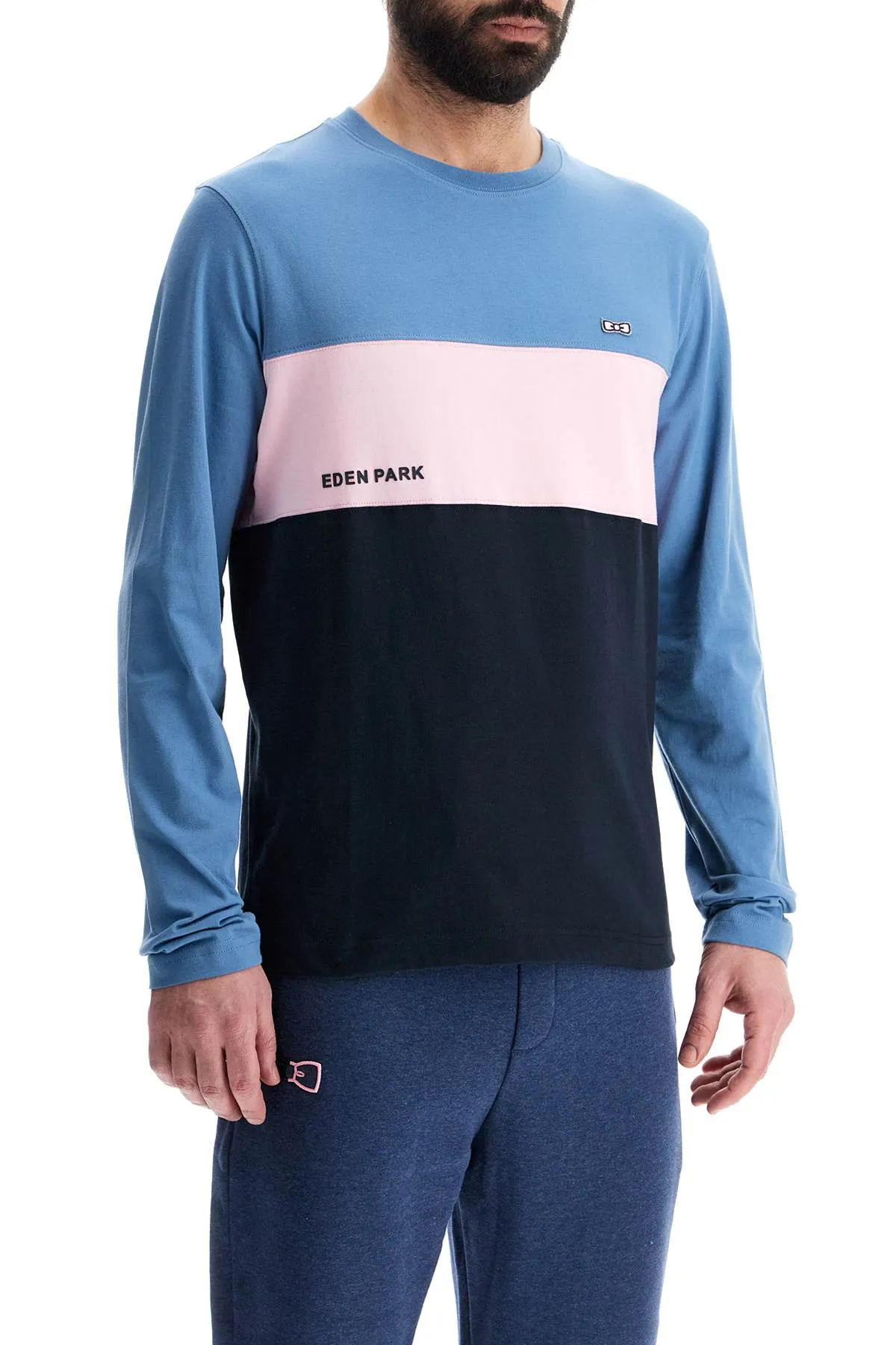 light blue patterned long sleeve crew neck t-shirt cotton H24MAITL0011 CORONET