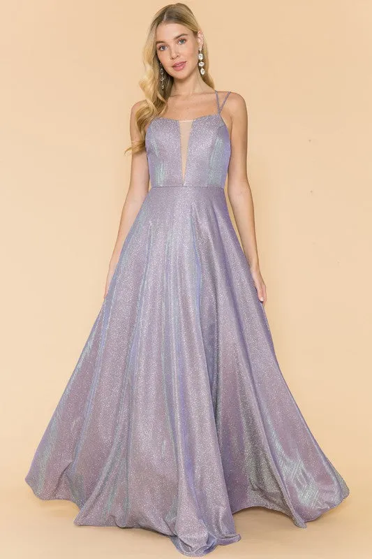 Light Purple Ladies Double Straps Glitter Maxi Dress