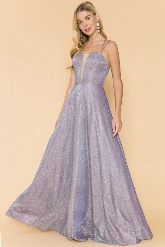 Light Purple Ladies Double Straps Glitter Maxi Dress