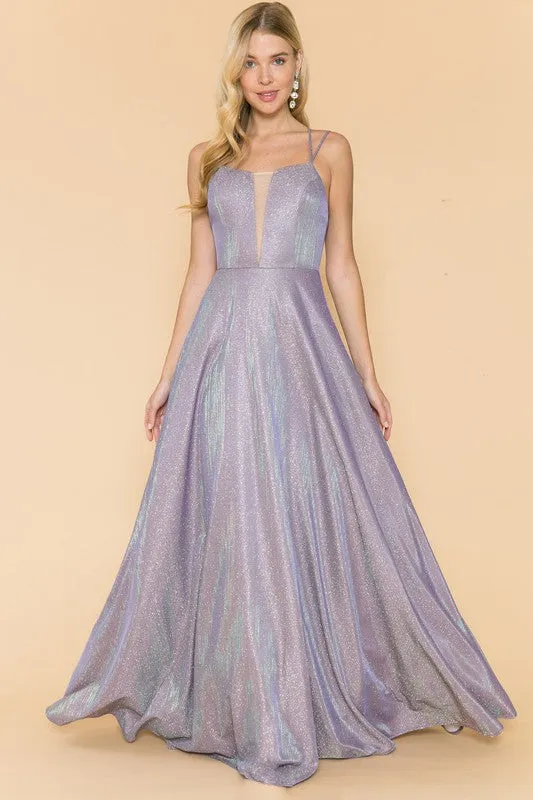 Light Purple Ladies Double Straps Glitter Maxi Dress