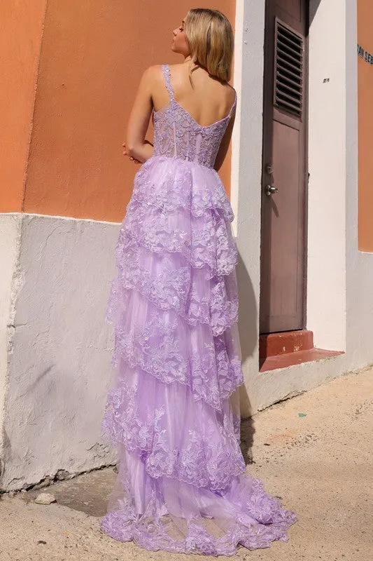 Lilac Lace See-Through Top A Line Tier Dress