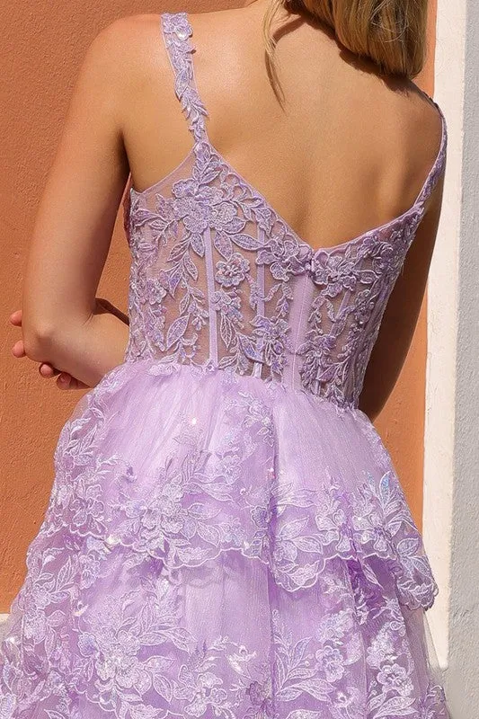 Lilac Lace See-Through Top A Line Tier Dress