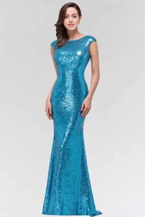 Long Mermaid Sequined Scoop Sleeveless Backless Bridesmaid Dress