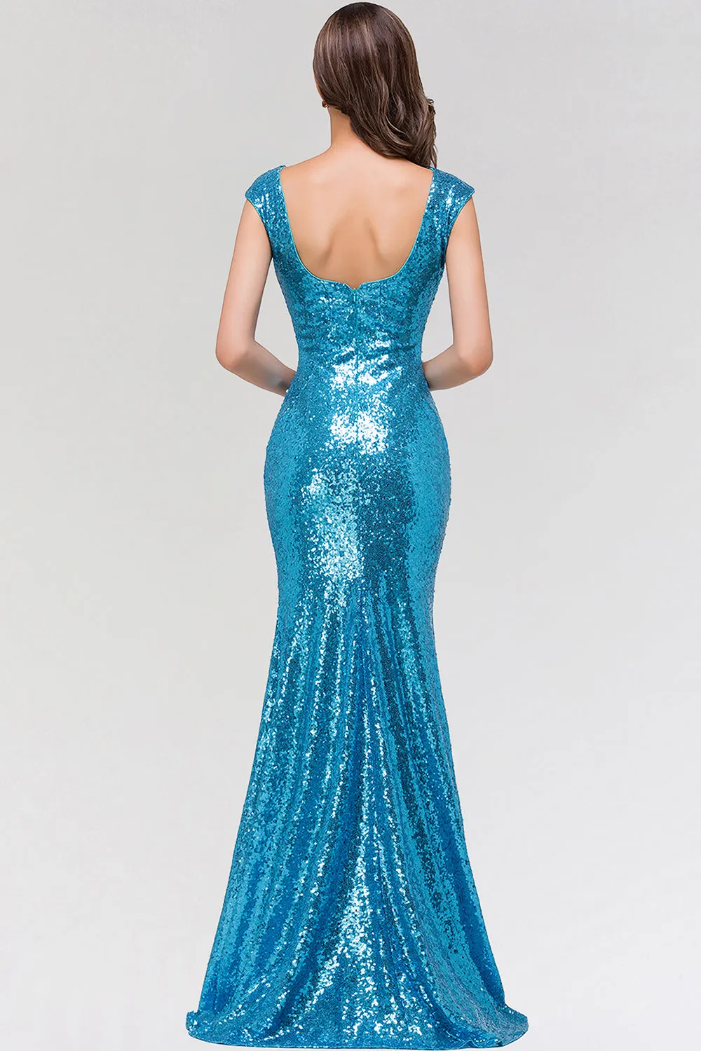 Long Mermaid Sequined Scoop Sleeveless Backless Bridesmaid Dress