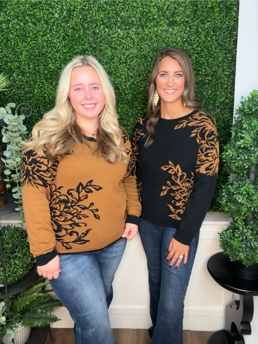LONG SLEEVE CREW NECK REVERSIBLE SWEATER - WALNUT