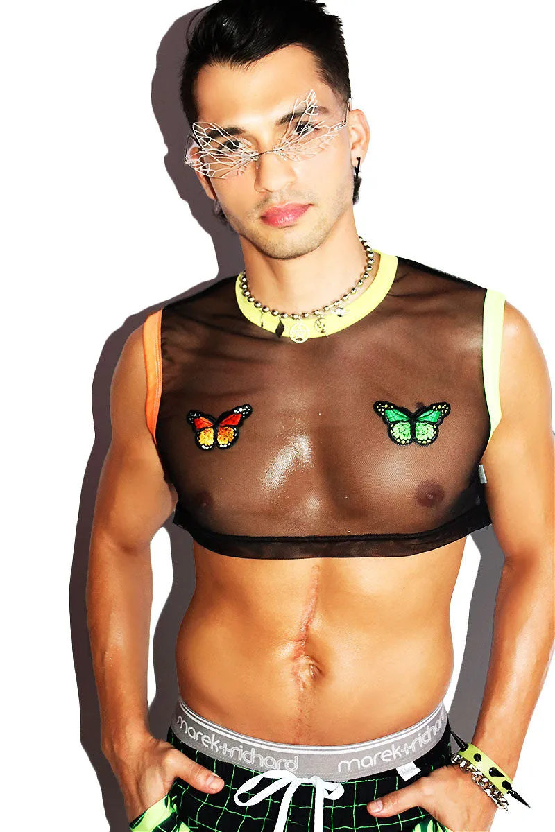 Mariposa Butterfly Extreme Crop Tank- Black