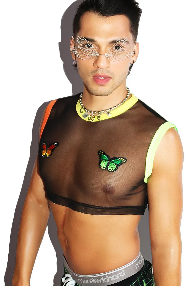 Mariposa Butterfly Extreme Crop Tank- Black