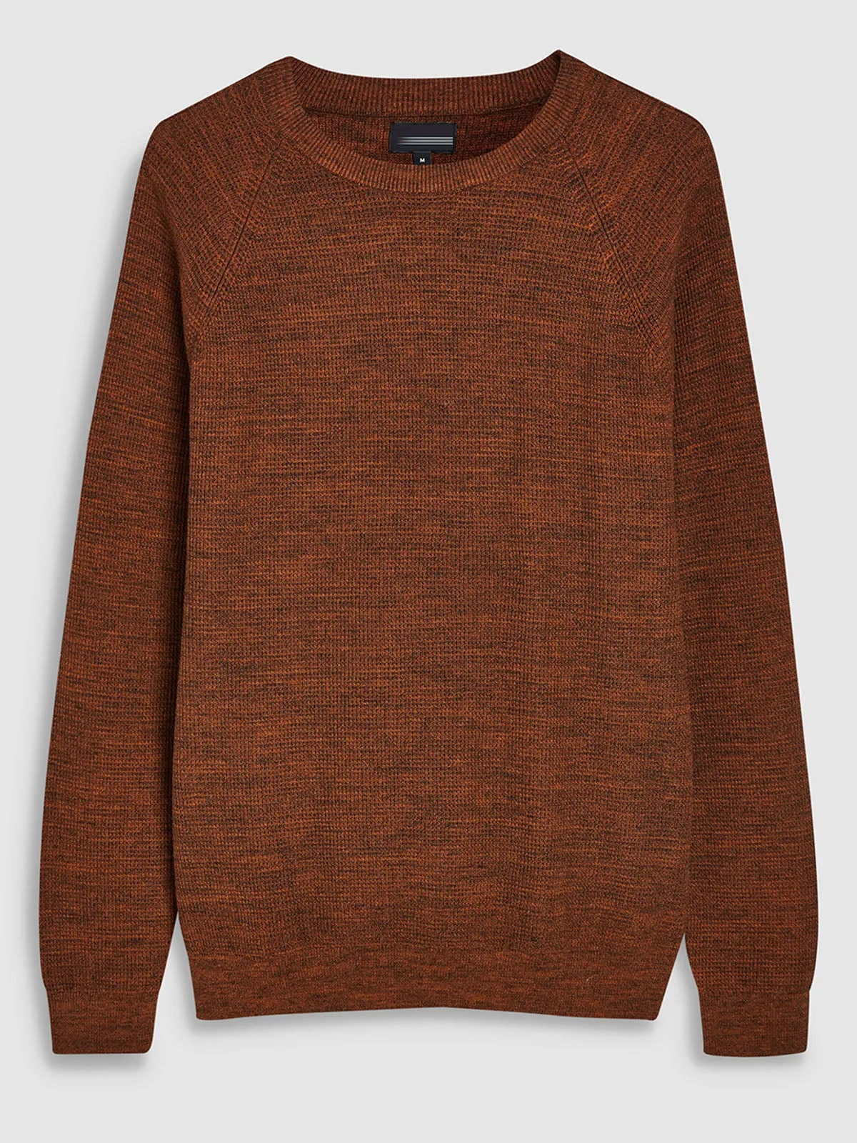 Mens Dark Rust Pure Cotton Crew Neck Thick Knitted Jumpers