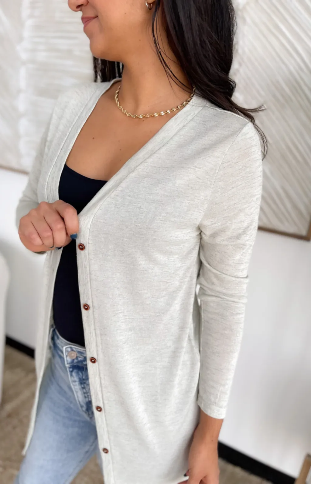 Open Front Button Longline Cardigan (2 Colors)