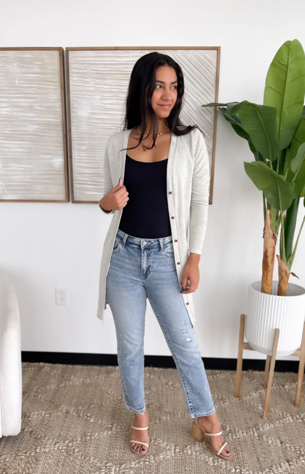 Open Front Button Longline Cardigan (2 Colors)