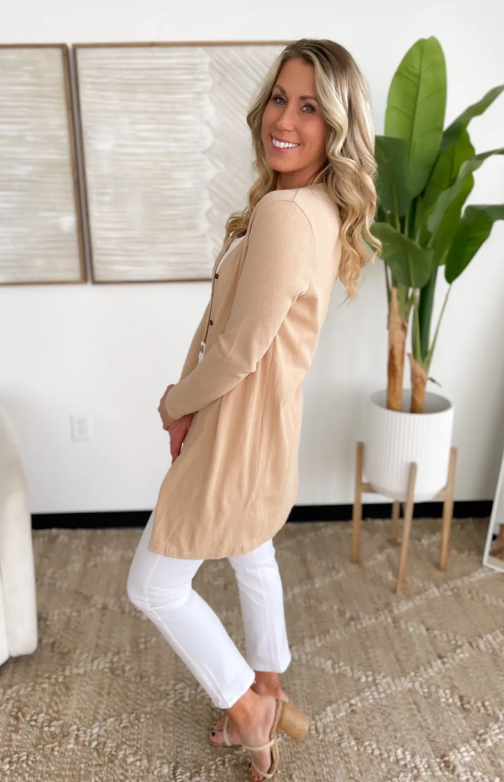 Open Front Button Longline Cardigan (2 Colors)