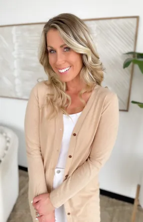 Open Front Button Longline Cardigan (2 Colors)