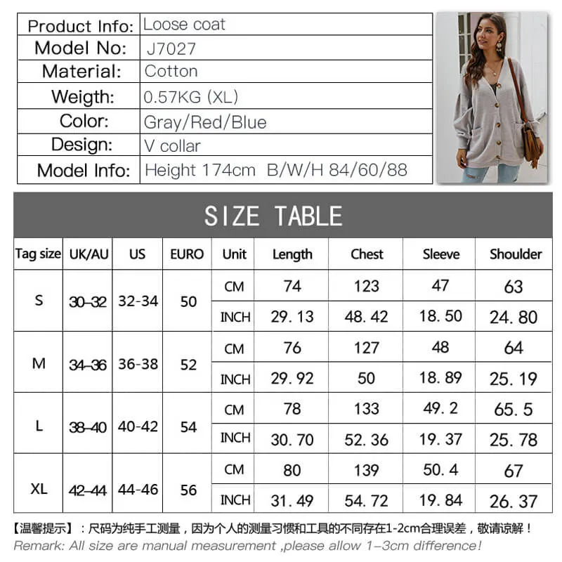 Oversized V Neck Pockets Button Up Cardigan