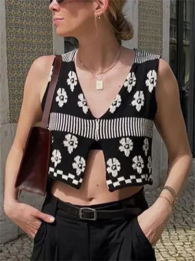 Printed Vintage Cropped Sleeveless Tank Top