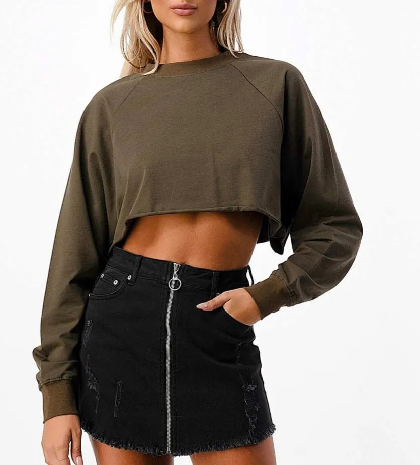 Raglan Sleeve Oversize Crop Top