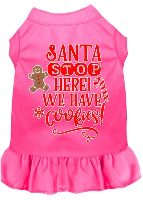 Santa, We Have Cookies Screen Print Dog Dress Bright Pink 4x