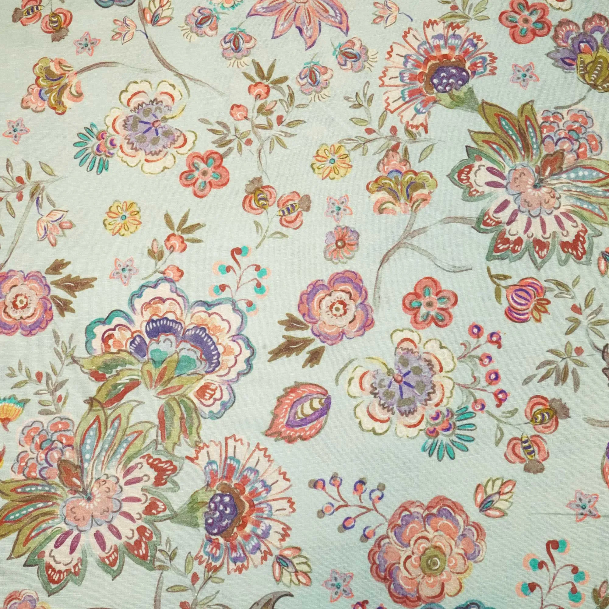 Sea Green Floral Print Linen Fabric RM-24622