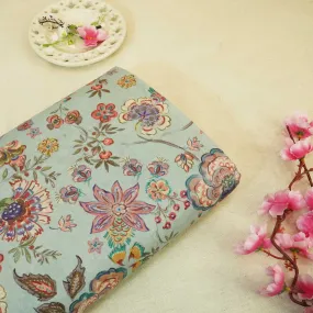 Sea Green Floral Print Linen Fabric RM-24622