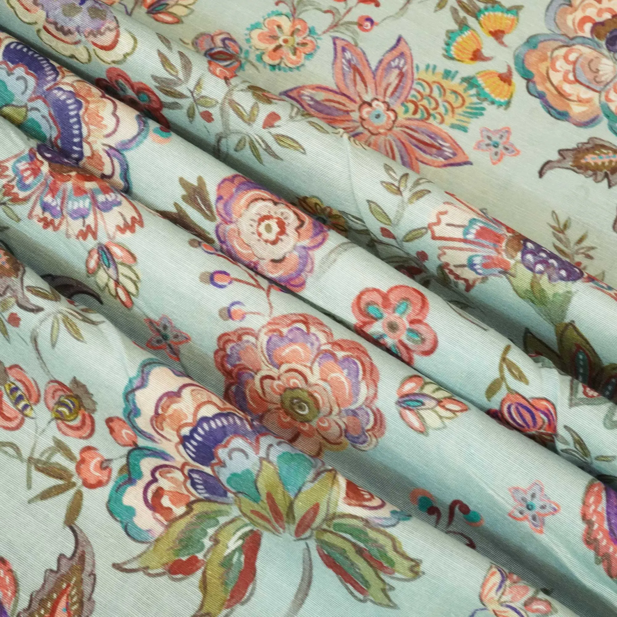 Sea Green Floral Print Linen Fabric RM-24622