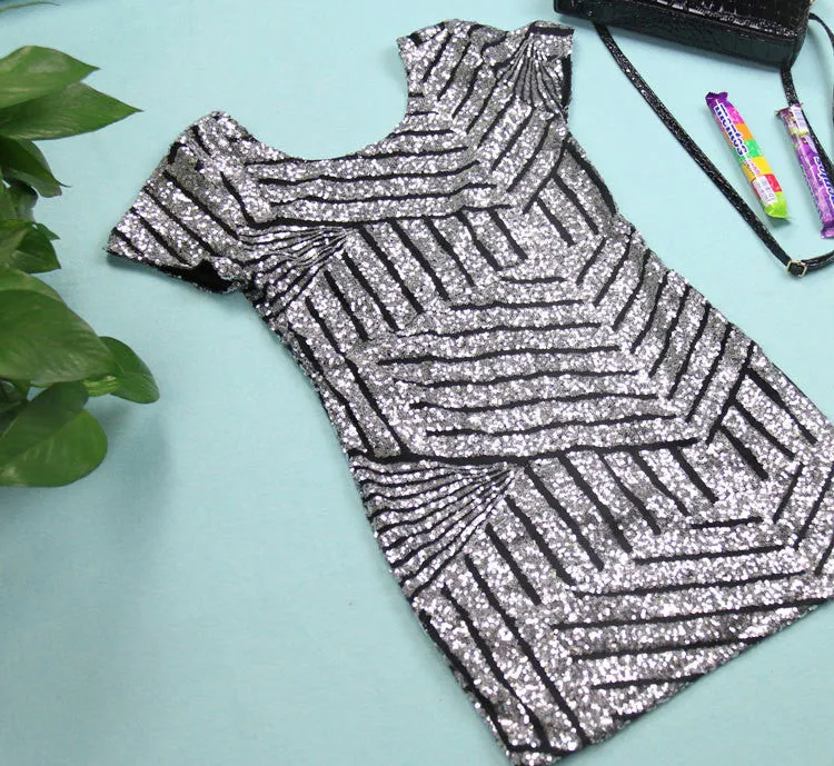 Sexy Sequins Backless Geometric Short Bodycon Dress