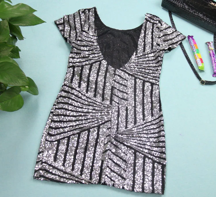 Sexy Sequins Backless Geometric Short Bodycon Dress