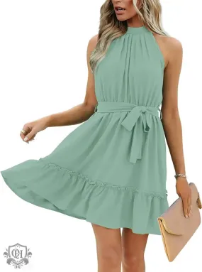 Sleeveless Waist Tight Swing Dress