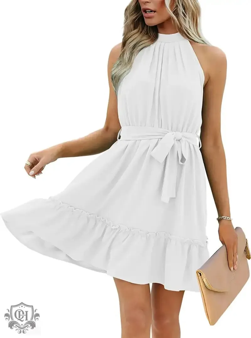 Sleeveless Waist Tight Swing Dress