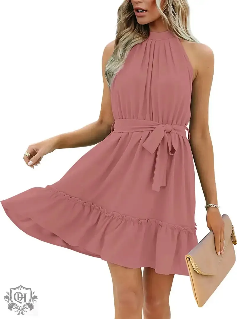 Sleeveless Waist Tight Swing Dress
