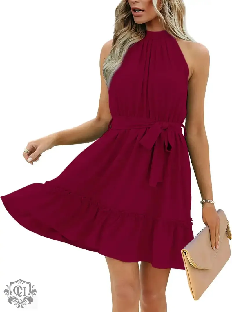 Sleeveless Waist Tight Swing Dress