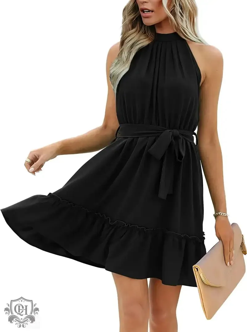 Sleeveless Waist Tight Swing Dress