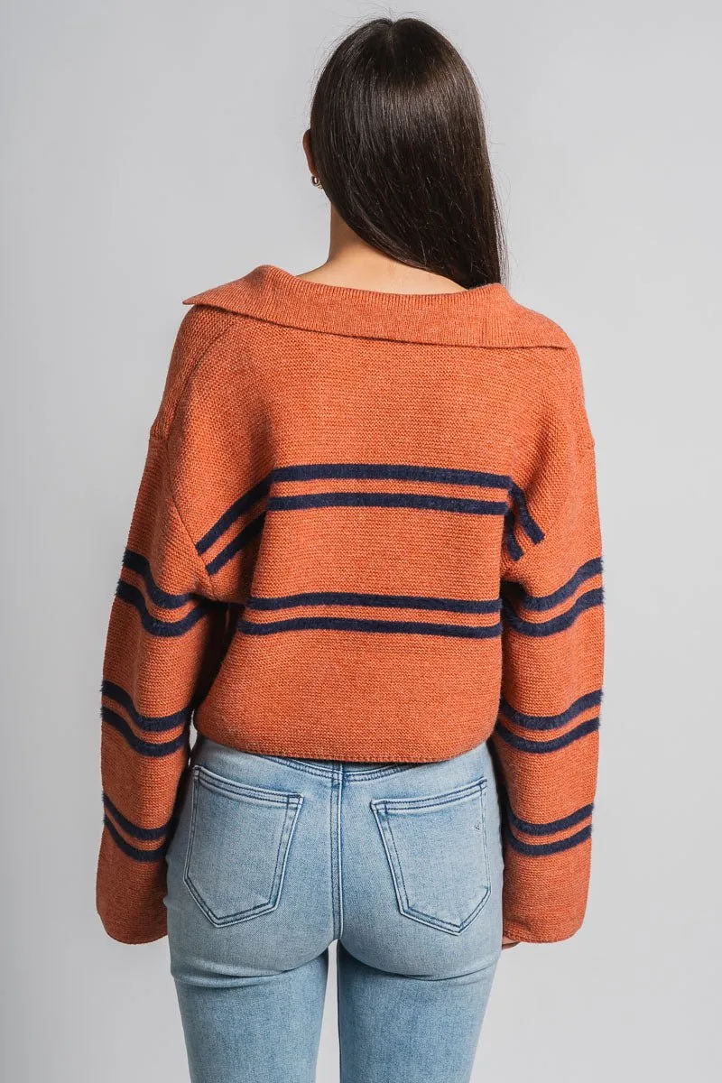 Stripe collared sweater rust/navy