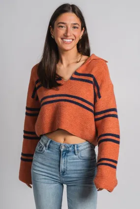 Stripe collared sweater rust/navy
