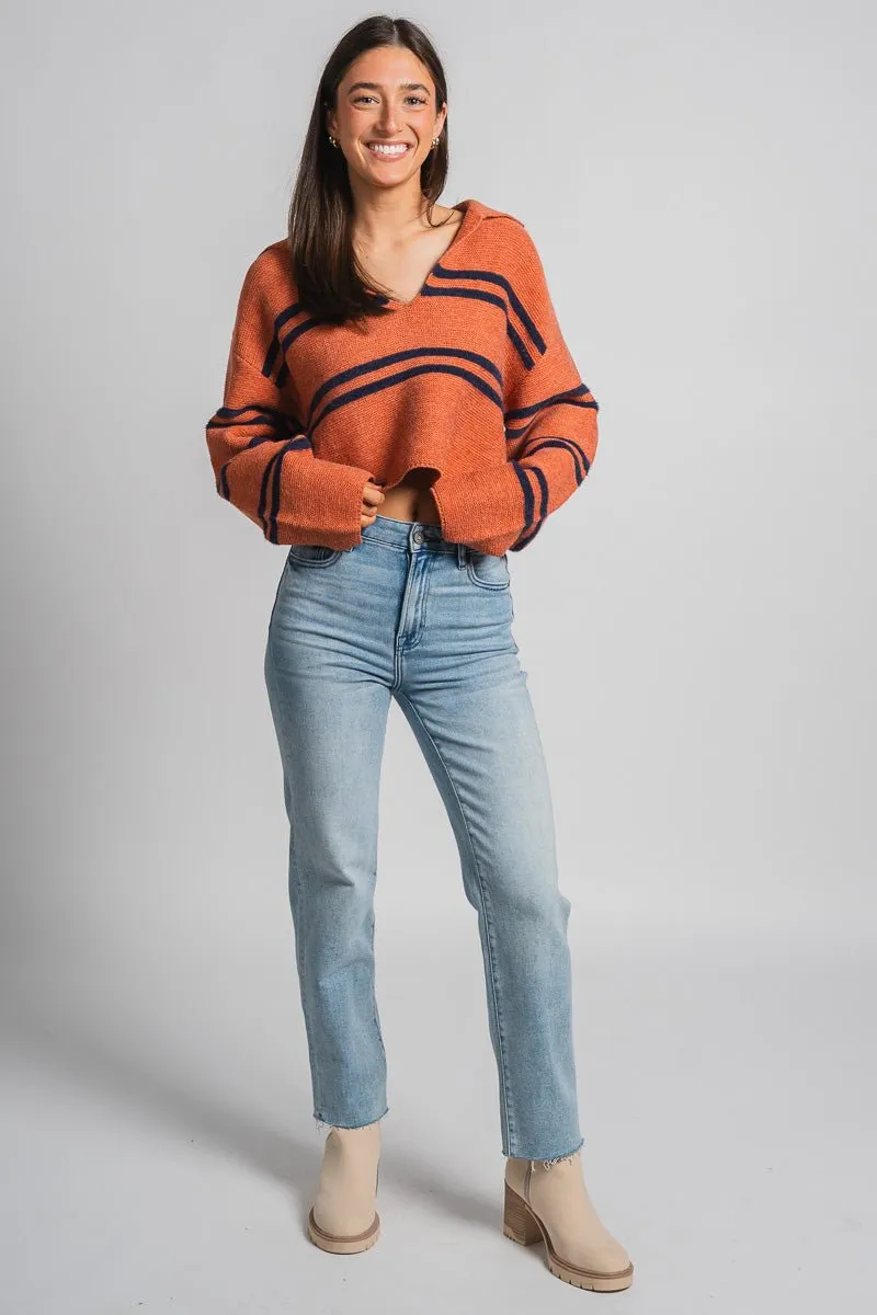 Stripe collared sweater rust/navy