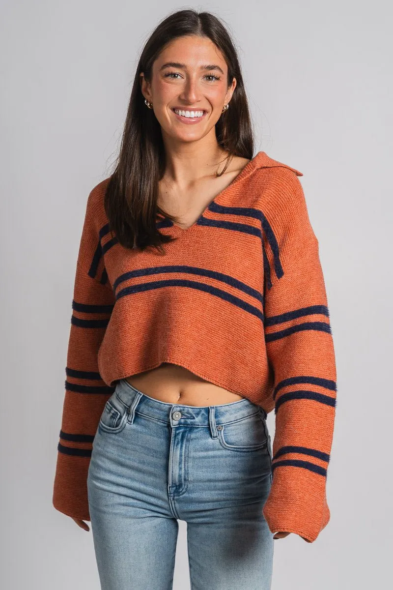 Stripe collared sweater rust/navy
