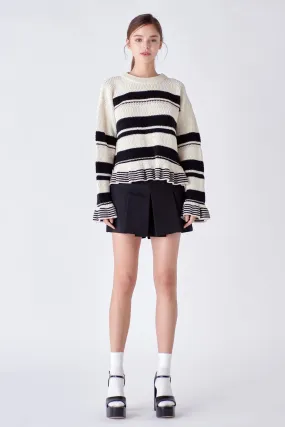 Striped Knit Sweater With Ruffles