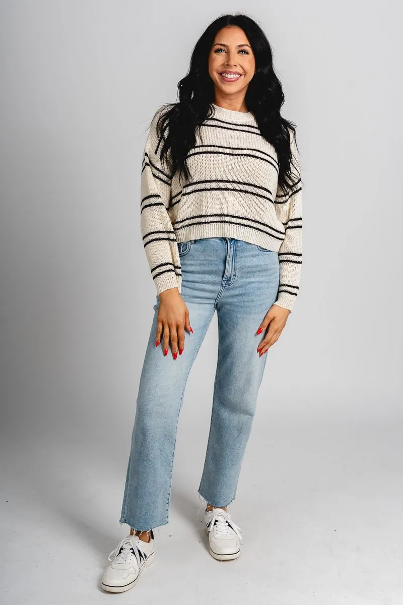 Striped knit top ivory/black