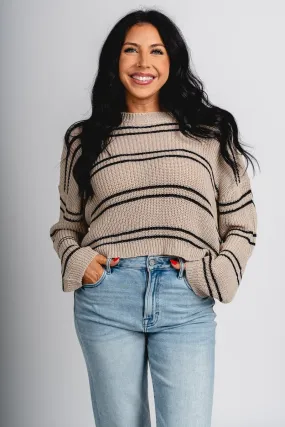 Striped knit top oyster/black