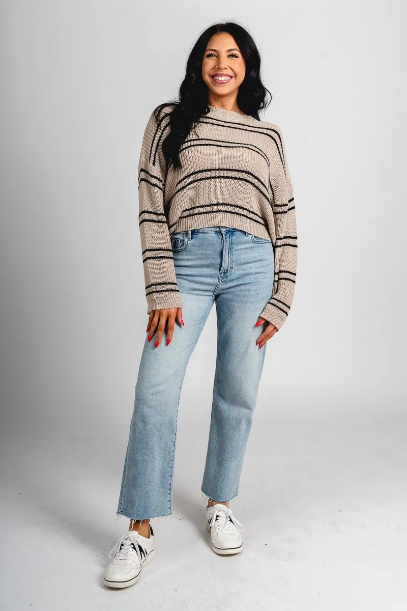 Striped knit top oyster/black