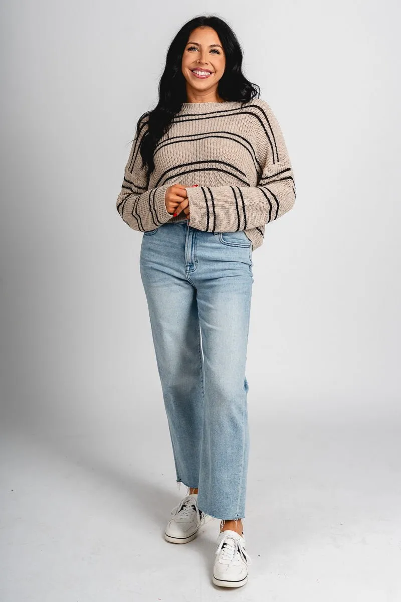 Striped knit top oyster/black