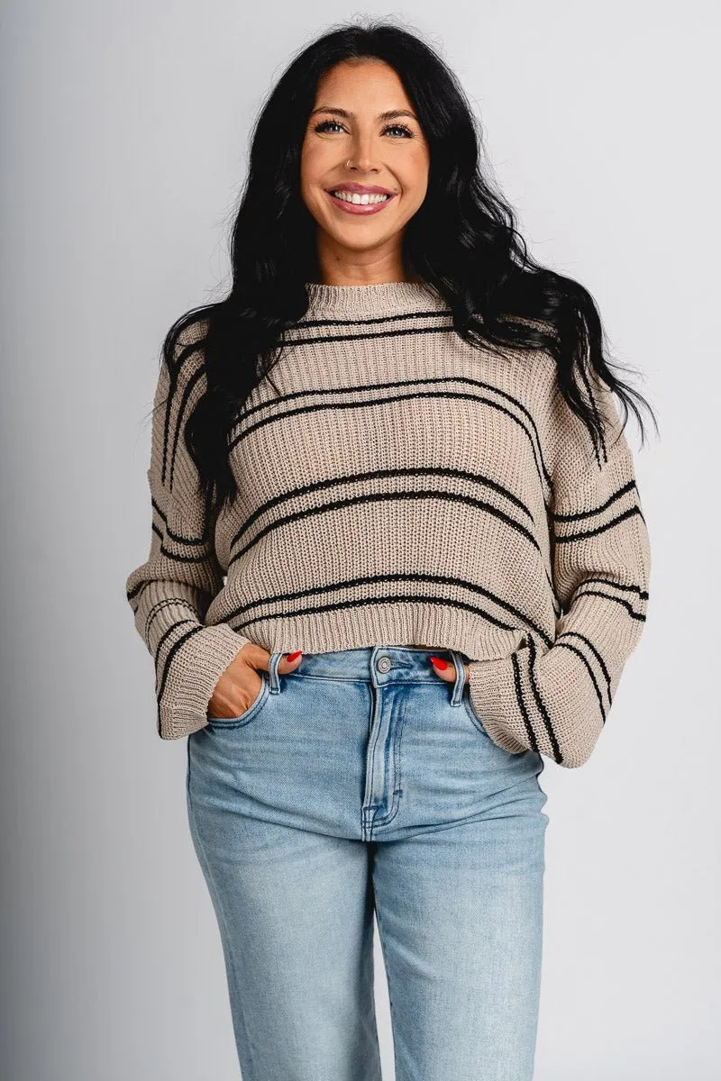 Striped knit top oyster/black